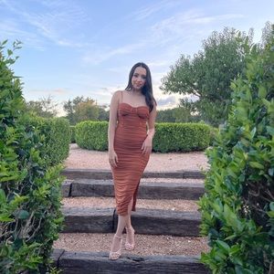 Ruched Bodycon Slit Dress